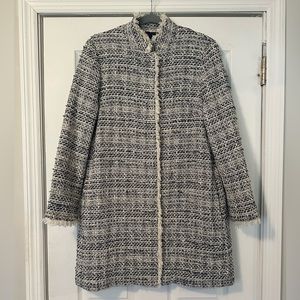 J McLaughlin Tweed Long Line Fringed Walden Coat Topper Blazer
